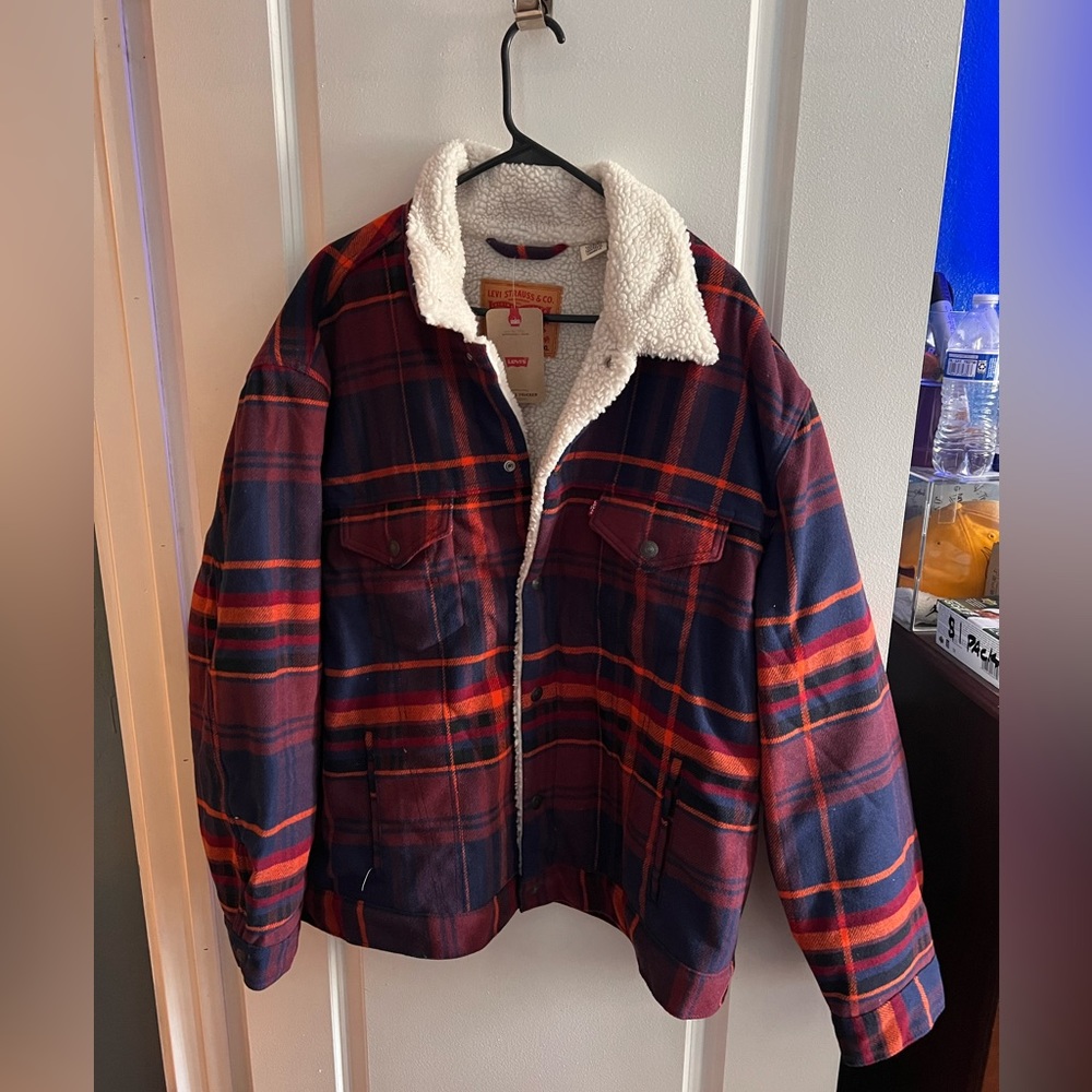Levi's Red and Blue Plaid Sherpa Jacket